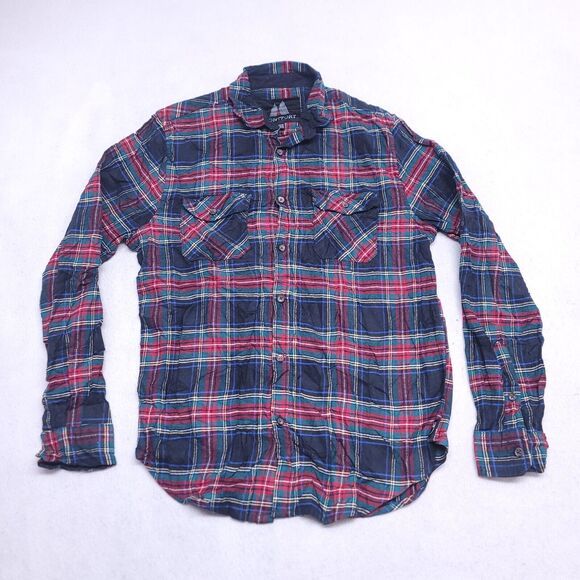 Montfort Tartan Flannel Casual Button Up Shirt Mens Size Medium M Black Red - Picture 2 of 10